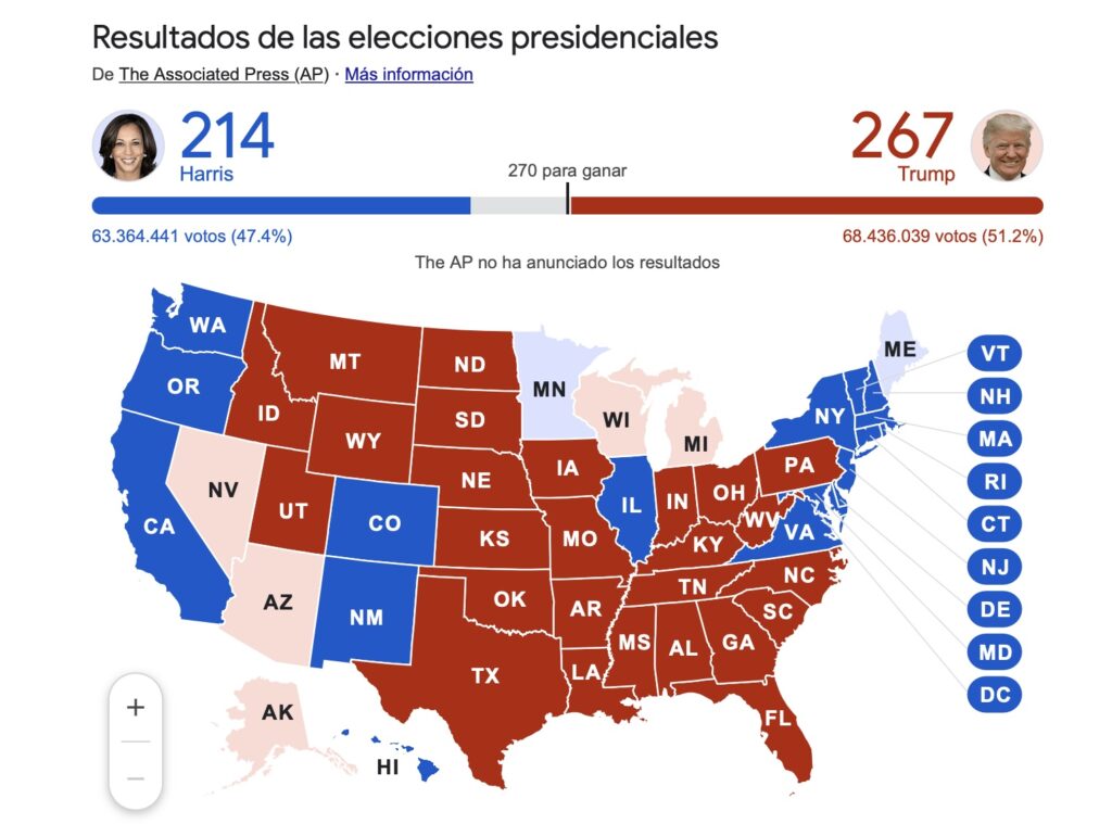 Mapa de EE. UU. elecciones, resultados divididos por estado